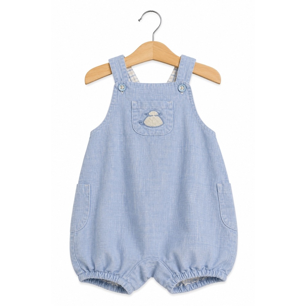 Janie and Jack Tiny Turtle Linen Blend Shortall Romper Light Blue 12-18 Mo